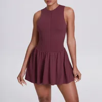 New Women's Outdoor Stand Collar Dress Running Anti-Light Base Skirt Tennis Skirt Yoga Wear Short Pure Color Fitness Running Special Use Nylon Fabric sku image 17