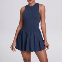 New Women's Outdoor Stand Collar Dress Running Anti-Light Base Skirt Tennis Skirt Yoga Wear Short Pure Color Fitness Running Special Use Nylon Fabric sku image 7