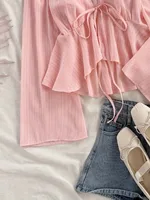 Fashionable Ladies Solid Color Versatile Top Women's Polyester Fabric Long Sleeve V-neck Autumn Winter Classic Style Shirt main image 4