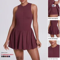 New Women's Outdoor Stand Collar Dress Running Anti-Light Base Skirt Tennis Skirt Yoga Wear Short Pure Color Fitness Running Special Use Nylon Fabric main image 1
