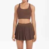 Cross Back Mini Skirt Set Running Fitness Training Yoga Clothes Pure Color Brushed Tight Two Piece Set For Sports And Fitness main image 3