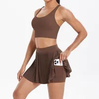 Cross Back Mini Skirt Set Running Fitness Training Yoga Clothes Pure Color Brushed Tight Two Piece Set For Sports And Fitness main image 4