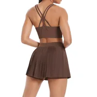 Cross Back Mini Skirt Set Running Fitness Training Yoga Clothes Pure Color Brushed Tight Two Piece Set For Sports And Fitness main image 5