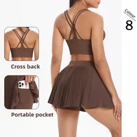Cross Back Mini Skirt Set Running Fitness Training Yoga Clothes Pure Color Brushed Tight Two Piece Set For Sports And Fitness main image 2