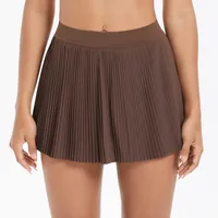 Sporty Women's Yoga Shorts Skirt High Waist Pleated Pocketed Two-Piece Set Running Fitness Versatile Nylon Spandex Outfit main image 3