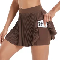 Sporty Women's Yoga Shorts Skirt High Waist Pleated Pocketed Two-Piece Set Running Fitness Versatile Nylon Spandex Outfit main image 5
