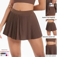 Sporty Women's Yoga Shorts Skirt High Waist Pleated Pocketed Two-Piece Set Running Fitness Versatile Nylon Spandex Outfit main image 1