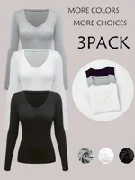 Women's Long Sleeve T-Shirt Three-Piece Set Breathable Comfortable Solid Color Top Suitable For Spring Summer Fashion And Daily Wear main image 1