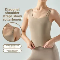Women's Long Slim Fit Yoga Vest Fitness Clothing Pure Color Back Exposing Design Half Fixed Waterdrop Cup Design main image 1