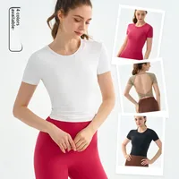 Sexy Back Yoga Fitness Top Women's Short Sleeve T-Shirt Slimming Waist Exposed Sportswear Casual Wear Nylon Spandex Blend main image 1