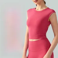 Spring Summer Yoga Short Sleeve Women's Fixed Chest Pad Sexy Backless Short Sport T-Shirt Waist Shaping Slimming Fitness Vest sku image 6