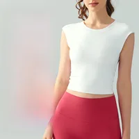 Spring Summer Yoga Short Sleeve Women's Fixed Chest Pad Sexy Backless Short Sport T-Shirt Waist Shaping Slimming Fitness Vest sku image 14