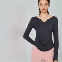 Fall Winter V-Neck Long Sleeve Yoga Fitness Training Top Breathable Quick Dry Solid Color Outdoor Running Sportswear sku image 14