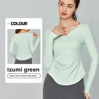 Fall Winter V-Neck Long Sleeve Yoga Fitness Training Top Breathable Quick Dry Solid Color Outdoor Running Sportswear sku image 1