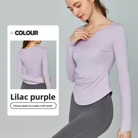 Fall Winter V-Neck Long Sleeve Yoga Fitness Training Top Breathable Quick Dry Solid Color Outdoor Running Sportswear sku image 8