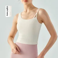 Women's Long Slim Fit Yoga Vest Fitness Clothing Pure Color Back Exposing Design Half Fixed Waterdrop Cup Design sku image 4