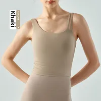 Women's Long Slim Fit Yoga Vest Fitness Clothing Pure Color Back Exposing Design Half Fixed Waterdrop Cup Design sku image 5