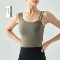 Women's Long Slim Fit Yoga Vest Fitness Clothing Pure Color Back Exposing Design Half Fixed Waterdrop Cup Design sku image 14