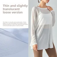 Lightweight Long Sleeve Yoga Cover Up Top For Women Running Fitness Loose Fit Sportswear Summer Thin Single Side Slit Design main image 2