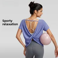 Sporty Thin Drapey Yoga Top Women's Summer Sleeveless Fitness Shirt Sexy Back Cover Up Gymnasium Tunic Pure Color Outdoor Wear main image 2