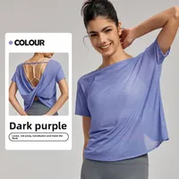 Sporty Thin Drapey Yoga Top Women's Summer Sleeveless Fitness Shirt Sexy Back Cover Up Gymnasium Tunic Pure Color Outdoor Wear sku image 3