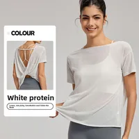 Sporty Thin Drapey Yoga Top Women's Summer Sleeveless Fitness Shirt Sexy Back Cover Up Gymnasium Tunic Pure Color Outdoor Wear sku image 9