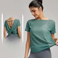 Sporty Thin Drapey Yoga Top Women's Summer Sleeveless Fitness Shirt Sexy Back Cover Up Gymnasium Tunic Pure Color Outdoor Wear sku image 6
