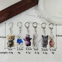 Adorable Double-Sided Printed Acrylic Cat Dog Keychain Pendant Fashionable Animal Style Accessory Suitable For Daily Use main image 2