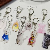 Adorable Double-Sided Printed Acrylic Cat Dog Keychain Pendant Fashionable Animal Style Accessory Suitable For Daily Use main image 4