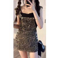 Retro American Washed Leopard Print Denim Overalls Women's Shorts High Waist Spring Summer New Style Slim Fit Cute Holiday Style main image 4