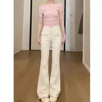 White High Waist Slim Fit Straight Leg Pants Casual Cotton Polyester Blend Women's Jeans Long Trousers Travel Interview Suitable main image 1