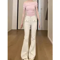 White High Waist Slim Fit Straight Leg Pants Casual Cotton Polyester Blend Women's Jeans Long Trousers Travel Interview Suitable main image 4