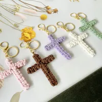 Handcrafted Cross Decoration Festive Cotton Rope Keychain Bag Accessory Woven Art Car Key Holder Backpack Charm Pendant main image 1