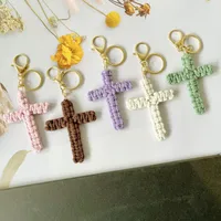 Handcrafted Cross Decoration Festive Cotton Rope Keychain Bag Accessory Woven Art Car Key Holder Backpack Charm Pendant main image 2