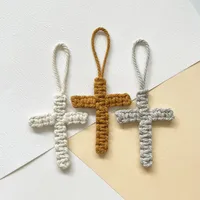 Handcrafted Cross Decoration Festive Cotton Rope Keychain Bag Accessory Woven Art Car Key Holder Backpack Charm Pendant main image 4