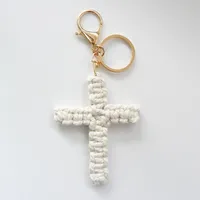 Handcrafted Cross Decoration Festive Cotton Rope Keychain Bag Accessory Woven Art Car Key Holder Backpack Charm Pendant sku image 4