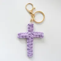 Handcrafted Cross Decoration Festive Cotton Rope Keychain Bag Accessory Woven Art Car Key Holder Backpack Charm Pendant sku image 6