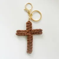 Handcrafted Cross Decoration Festive Cotton Rope Keychain Bag Accessory Woven Art Car Key Holder Backpack Charm Pendant sku image 7