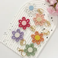 Simple Daisy Keychain Flower Sunflower Woven Carriage Decoration Hanging Ornament Plant Floral Pattern Cotton Rope Material main image 3