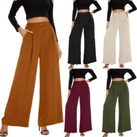 Elastic Waist High Waist Casual Straight-Leg Wide Leg Pants main image 1