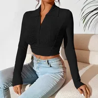 Long Sleeve Top Women's New Sexy Midriff-Baring Slim Lapel Sun Protection Shirt main image 3