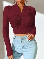 Long Sleeve Top Women's New Sexy Midriff-Baring Slim Lapel Sun Protection Shirt sku image 5