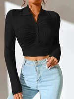 Long Sleeve Top Women's New Sexy Midriff-Baring Slim Lapel Sun Protection Shirt sku image 7