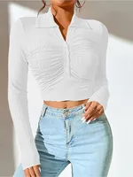 Long Sleeve Top Women's New Sexy Midriff-Baring Slim Lapel Sun Protection Shirt sku image 13