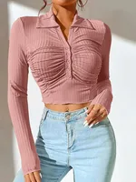Long Sleeve Top Women's New Sexy Midriff-Baring Slim Lapel Sun Protection Shirt sku image 20