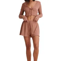 New Long-Sleeved Short Pajamas Sunken Stripe Can Be Outer Shorts Suit  Ladies' Homewear main image 5