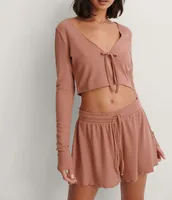 New Long-Sleeved Short Pajamas Sunken Stripe Can Be Outer Shorts Suit  Ladies' Homewear sku image 3