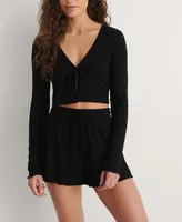 New Long-Sleeved Short Pajamas Sunken Stripe Can Be Outer Shorts Suit  Ladies' Homewear sku image 8
