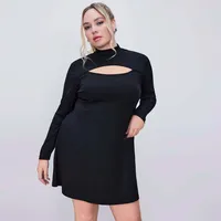 New   Plus Size Women's Clothing Sexy Cutout Dress Fall/Winter Slim Long Sleeve A- Line Skirt sku image 3