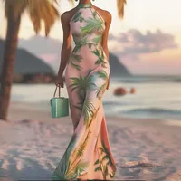 Elegant High Waist Printed Maxi Dress Sexy Sleeveless Necktie European Style Women's Fashion Dress Geometric Pattern Commute Style main image 1